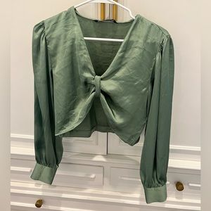 ZARA Green Silk Crop Top